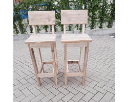 2 stuks barkruk Back van gebruikt steigerhout