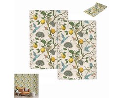 2-stuks Behang - Zelfklevend behang - Muurstickers - Vintage behang - Waterbestendig - Eenvoudig te installeren - PVC - 45cm×300cm - Geschikt voor woonkamer, slaapkamer, keuken, kast, hal - Blauwe vogel / Citroen patroon