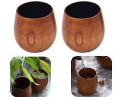 2 stuks Beker - Theekopje - Koffiekopje - Melkglas - Beker voor warme dranken - Massief houten theekopje - Hittebestendig - Valbestendig - Gemakkelijk schoon te maken - Keukenartikelen - Geschikt voor thee, koffie, melk (bruin, 210ML)