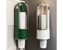 2 stuks- Bekerdispenser - Stofdichte wandhouder voor papieren bekers - Opbergrek voor bekers zonder boren - Ontwerp voor één beker - Wit en Groen