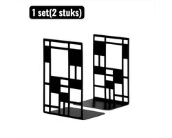 2 stuks - Boekensteunen - Minimalistische Metaal Boekensteun - Geometrisch Design voor Bureau en Boekenkast - Zware Boekensteunen voor Studeren en Kantoor - Rasterontwerp - Zwart