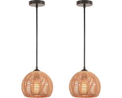 2 Stuks Boho Hanglamp Geweven Kroonluchter Vintage Plafondlamp voor Slaapkamer Woonkamer Keuken