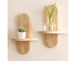 2 Stuks Boho plank Handgemaakt Massief Houten Regenboog Boog Sieraden Opbergplank Voor Slaapkamer Woonkamer Babykamer En Badkamer Drijvende Wanddecoratie