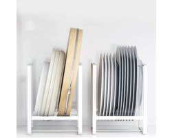 2 stuks bordenorganizer, kast, bordenhouder, metalen bordenstandaard, eenvoudige bordorganizer met gemakkelijk te dragen handgrepen, voor borden, snijplanken, potdeksels (wit, S)