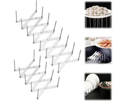 2 stuks Bordenrek - Afwasrek - Uitlekrek - BBQ-rek - Roestvrijstalen stoomrek - Uitschuifbaar opbergrek - Keukengerei-hanger - Meerdere opbergvakken - Voor serviesgoed, potten, pannen, borden, kommen, koekenpannen (Zilver - Diverse maten)