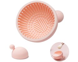 2 stuks borstelreinigingsmat - draagbare make-upborstel siliconen reinigingstool - draagbare wastool - cosmetische kwastenreiniger voor meisjes - roze（7*6.5*5cm）
