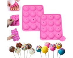 2 stuks BPA-vrije siliconen cakepopvormen met 12 holtes, lolly-siliconenvormen, ijsblokjesvormen voor muffins, gumdrop-geleivormen - roze, snoepvormen en mal voor hard chocoladesnoep, snoepzakjes