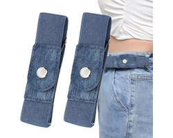 2 Stuks - Broekriem zonder gesp - Gesploze elastische riem - Verstelbare rekken riem met metalen haak - Unisex voor jeans casual en reizen - Onzichtbare riem zonder gesp voor heren en dames - Blauw - Textiel - 35 x 3 cm