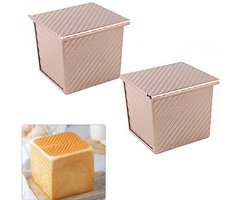 2-stuks broodbakvorm - Toastvorm - Toastdoos - Broodbakvorm van koolstofstaal - Vierkante broodbakvorm - Broodvorm - Gemakkelijk uit de vorm te halen - Met deksel - 13,5 * 12 * 11 cm - Bakgereedschap - Geschikt voor toast, sandwiches, brood - Goud