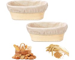 2 stuks - Broodrijsmand - Rijsmandje - Ovale broodrijsmand - zuurdesemrijsmand - rijsmandje - rijskommen - bakbenodigdheden - opbergkom van rotan - gevoerd - voor professionele en thuisbakkers - ovaal - 25*15*8 cm
