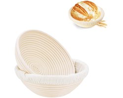 2-stuks broodrijsmand - Ronde deegkom - Handgemaakte rotan kom - Multifunctioneel bakgereedschap - Diameter 16 cm - Gevoerd - Gemakkelijk schoon te maken - Geschikt voor ambachtelijk broodbakken - Beige