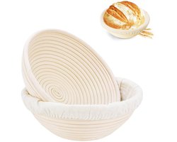 2-stuks broodrijsmand - Ronde deegkom - Handgemaakte rotan kom - Multifunctioneel bakgereedschap - Diameter 20 cm - Gevoerd - Gemakkelijk schoon te maken - Geschikt voor ambachtelijk broodbakken - Beige
