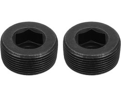 2 stuks buisstoppen met buitendraad, PT 1-1/2 inch, van koolstofstaal met binnenzeskant voor aansluiting en afdichting van buizen, zwart