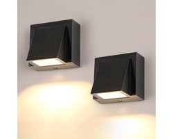 2 Stuks Buitenwandlamp, LED Wandlamp IP65 Waterdicht 5W 3000K Warm Wit, Geschikt voor Tuin, Voordeur, Garage, Patio, Slaapkamer, Woonkamer, Aluminium Vierkante Wandlamp