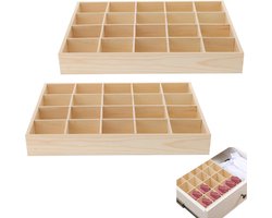 2 stuks - Bureau-organizer - Lade-organizer - Ruimtebesparende riem-, stropdas- en sokkenorganizer - voor opgeruimde lades, kasten en opbergruimte onder het bed - Van hout - Met 20 compartimenten - Houtkleur