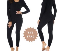 2 Stuks Dames Warme Broek Set - Thermo Legging - Dames Thermisch Ondergoed - Vrouwen Thermisch Ondergoed - Warme Onderkleding - Maat XL - Kleur: Zwart