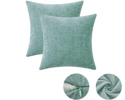 2 stuks - Decoratieve kussenhoezen - Linnen kussenhoezen - Linnen sierkussens - Geschikt voor banken, bedden, woonkamers en andere meubels (50×50 cm, Lichtgroen)