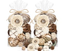 2 Stuks Decoratieve Potpourri Ballen Set voor Vaas en Kom - Natuurlijke Twijgen en Katoen Decoratie in Bruin