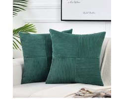 2 stuks decoratieve sierkussenhoezen voor woonkamerbankbed, rustieke boerderij Boho woondecoratie, zachte corduroy patchwork textuur vierkante kussenhoes (55x55 cm) - wintertaling