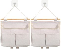 2 stuks - Deuropbergtas - Opbergtas - hangende opbergtassen - Wandorganizer - Hangende Organizer - met vakken en haken - opvouwbaar - voor slaapkamer, badkamer, kantoor, keuken - 25*23*6 cm - wit
