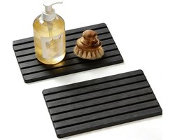 2 Stuks Diatomiet Onderzetters - Waterabsorberende Steen - 21 X 10 Cm - Sneldrogende Wastafel Tray - Absorberende Badkamer Organizer - Rechthoek - Gebruikt Voor Handzeep & Planten & Toiletartikelen - Grijs