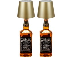 2 Stuks - Dimbare Draadloze Oplaadbare Flessenlamp - Goude Tafellamp met Warm Wit Licht