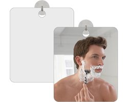 2 Stuks Douche Spiegel - Ongevoelig voor Scheerbeurt - 25x20cm Schokbestendig Antivolk Badkamerspiegel voor aan de Wand - Inclusief 3 Haakjes - Voor Mannen en Vrouwen - Scheren en Make-up Veilig