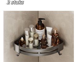 2 stuks - Doucherekjes - Wandmontage - Boren niet nodig - Ruimte aluminium - Driehoekige vorm - Waterdicht en roestvrij - Ideaal voor opbergruimte in de hoek van de badkamer - Grijs