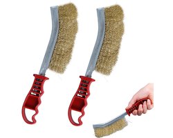 2-stuks draadborstel - Messing draadborstel - BBQ-borstel - Fornuisborstel - Reinigingsborstel - Draagbare BBQ-borstel - Met handvat - Geschikt voor buitenbarbecues, pizzaovens, kookplaten en barbecues - Rood