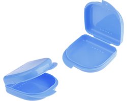 2 Stuks - Draagbare Dental Behuizing - Kunststof Gebitsbox Beugelbakje - Gebitsbakje - Kunststof Retainer Case - Mond Guard Beschermende Kistje - Prothese Opslag - Container - Veilige Tandenhouder - Blauw