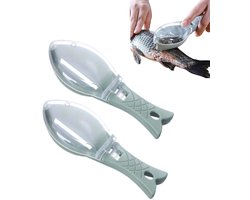 2-stuks Draagbare visschubbenverwijderaar - Kunststof visschubbenschraper - Visvellenborstel - Keukengereedschap - Snelle visschubbenverwijderaar - Met schubbenopvangbak en ophanggat - Geschikt voor het verwijderen van visschubben - Groen