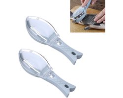 2-stuks Draagbare visschubbenverwijderaar - Kunststof visschubbenschraper - Visvellenborstel - Keukengereedschap - Snelle visschubbenverwijderaar - Met schubbenopvangbak en ophanggat - Geschikt voor het verwijderen van visschubben - Blauw