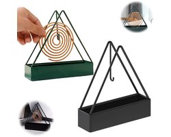 2 stuks - Driehoekige houder voor muggenspiralen - Vuurvaste en hittebestendige houder voor muggenspiralen - Schaal voor muggenspiralen - Wierookhouder - Schaal voor muggenspiralenbrander - Met handvat - Zwart groen - Decoratief ornament
