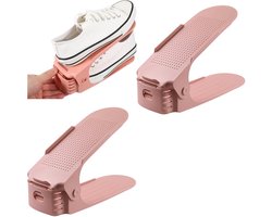 2 stuks Dubbellaagse schoenenrek opbergdoos - ruimtebesparende gelaagde opbergruimte - garderobe organizer - huishoudschoenenrek - 25 x 9 x 18 cm - garderobe- en schoenenkastopbergruimte - roze