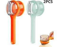 2 stuks-Dunschiller - Schraper - Dunschiller - Fruitschiller - Roestvrijstalen mes - Met opvangbak - Keukengereedschap - Geschikt voor fruit en groenten - Groen - Oranje - 20*7 cm