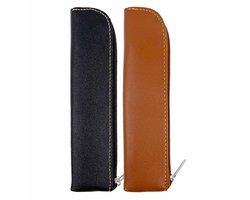 2 stuks echt lederen etui set - slanke briefpapier zakjes met rits voor pennen en potloden - compact en draagbaar esthetisch ontwerp voor school, kantoor en reizen