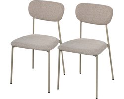 2-stuks Eetkamerstoel - Gestoffeerde stoel - Stoel - Polyestervezel - 47x45x80cm - Geschikt voor woonkamers, eetkamers en kleine ruimtes - Lichtbruin