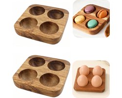 2 stuks Eierdops - opbergdoos - eierdoos - eierhouder - houten eierrek - gemakkelijk schoon te maken - stapelbaar - met groeven - keukenaccessoires - geschikt voor eieren, kasten, koelkast (bruin, 11,5*3 cm)