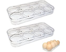 2 Stuks - Eierhouder - Eierrekje - Geschikt voor 16 eieren - Bureau-eierhouder - Eierdopjes - Eierhouder voor de koelkast - 17.5 x 8.5 x 2.2 cm - Ruimtebesparende eierdoos - Geschikt voor bureaus, koelkasten en keukens - Kunststof - Transparant