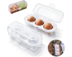 2 stuks - Eierrek - Eierdoos kunststof - 3-vaks eierrekken met sluiting - Draagbare Beschermdoos - Herbruikbare eierrekken voor kamperen, picknick en op reis - Transparante