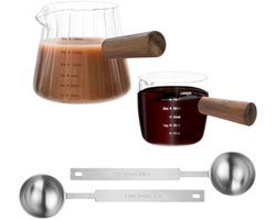 2 Stuks Espresso Maatbekers Glas Met 2 Stuks Maatlepels Single Spout Espresso Glazen Met Houten Handvat Espresso Shot Cups Met Dubbele Schaal Espresso Accessoires Voor Koffie Melk 6 0 Oz 6 5 Oz - HOUT — voor dagelijks gebruik
