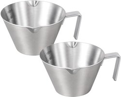 2 stuks espressokopjes met handvat, roestvrijstalen espresso-accessoires, dubbele tuit metalen maatbeker met dubbele schaal, espresso shotbeker met V-vormige mond, 3.4 oz/100 ml, zilver