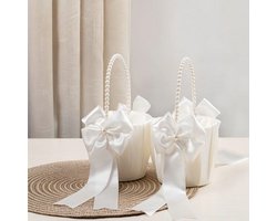 2 stuks Flower Girl Basket Pearl Handle, Wedding Flower Basket | Flower Basket with Bead Handle with Pearl,Foldable Flower Basket for Petals