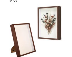2-stuks Fotolijst - Presentatielijst - Lijst voor gedroogde bloemen - 3D fotolijst - Leeg fotolijstje - 21,8*26,9*3 cm - Geschikt voor bruidsboeketten, doe-het-zelf kunstwerken, decoratieve foto's, enz. - Bruin