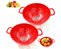 2 stuks - Fruitschaal - fruitmand - Uitlekmandje - Snackschaal - snack schaaltjes - snackschaal plastic - Snoepkom - Schaal voor desserts en gedroogd fruit - Met ophangring - Rood - Geschikt voor het bewaren van fruit en snacks