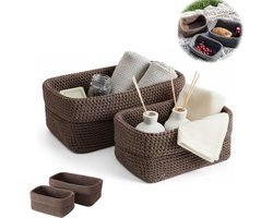 2 stuks - Gehaakte Opbergmand - Duurzame rechthoekige manden - Bruine katoenen manden - 21x15,5cm & 29x18,5cm - voor opbergen van wasgoed, cosmetica en speelgoed