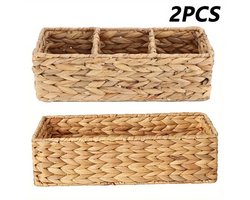 2 Stuks Gevlochten Opbergmanden – Geschikt als Tissuehouder, Papier Organizer of Opberger voor Knutselspullen in Bohemian Stijl; Ideaal als Woondecoratie of Plankmand