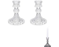 2 stuks - glazen kandelaar - Transparante taps toelopende kandelaar - Franse vintage kristallen kandelaar - Transparant - 8×8×10cm - Geschikt voor eettafel, bruiloft, diner, feest