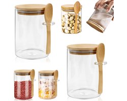 2 stuks glazen potten - verzegelde theebus - voedsel voorraadpot - glazen potjes yoghurt - ronde kruidenpotten - met lepels - geschikt voor het bewaren van yoghurt, bonen, kruiden, meel, dranken, snoep, pudding (450 ml - transparant)