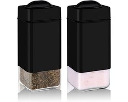 2 Stuks Glazen Zwarte Zout- & Peperstrooiers Set - Verstelbare Strooiopening, Geschikt voor Zwarte Peper & Himalayazout